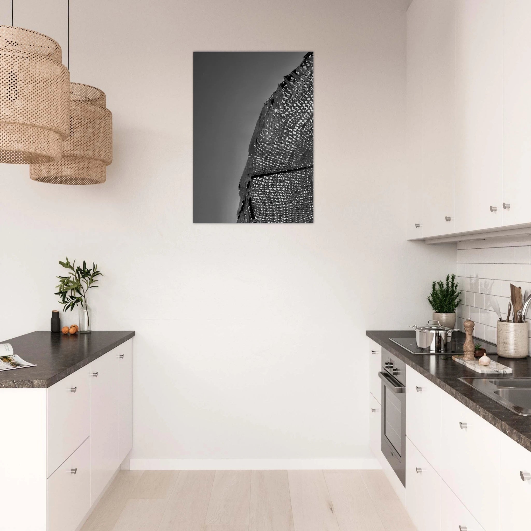 Minimalist black and white abstract canvas wall art print from My Store's Architectural Light Study travel collection, Spring 26 edition.