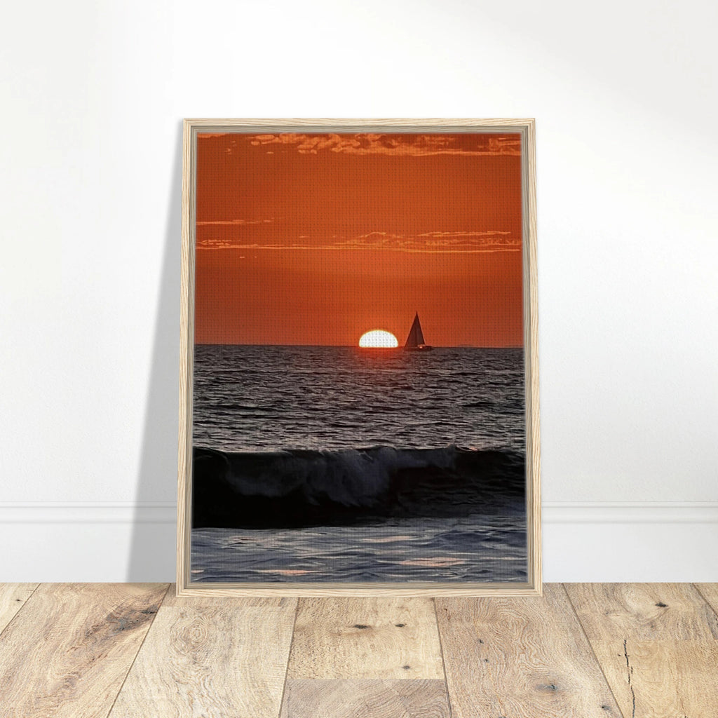 California Red Sunset Series 4/4 wooden framed canvas print by CaliCuration featuring vibrant red sunset hues and artistic studio edition details.