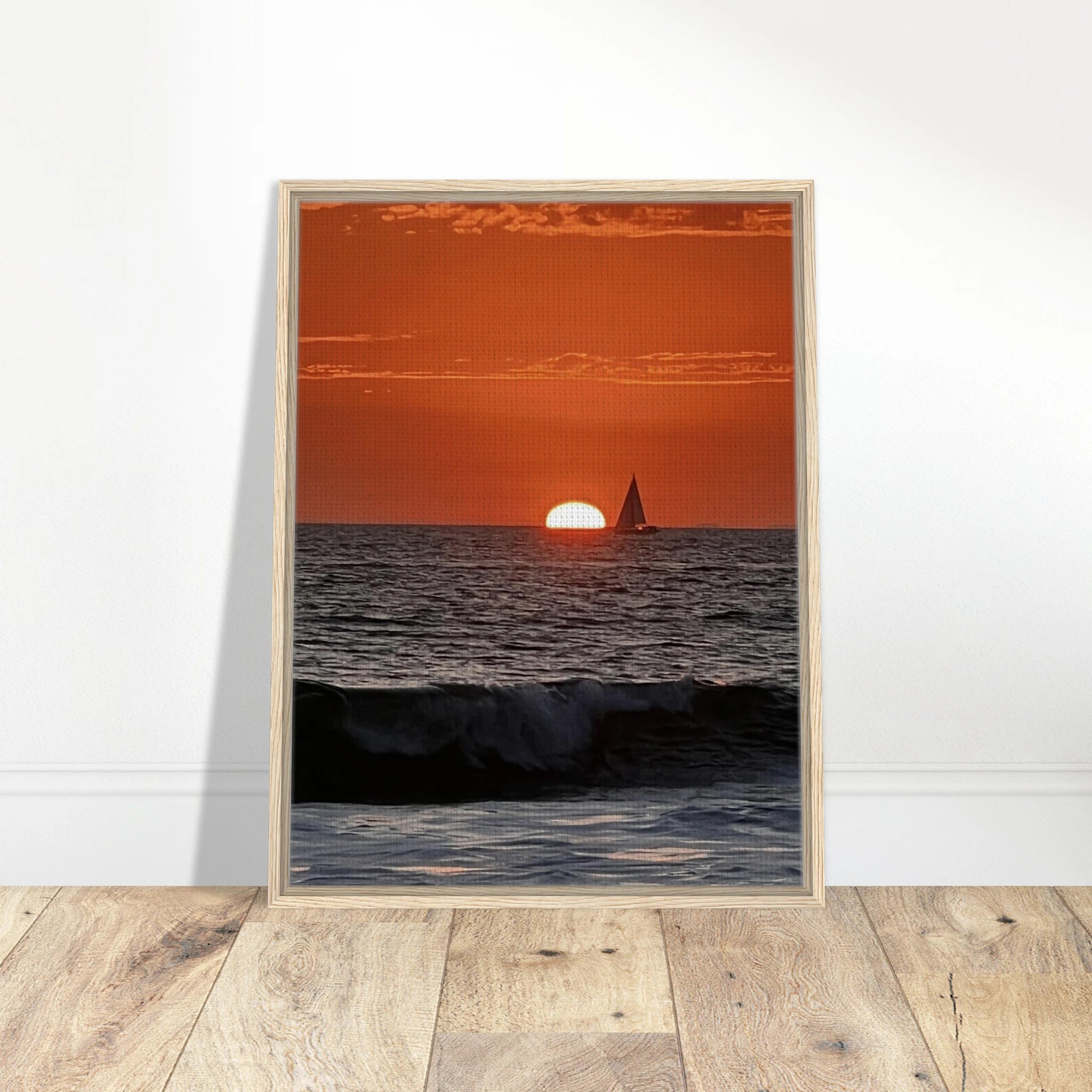 California Red Sunset Series 4/4 wooden framed canvas print by CaliCuration featuring vibrant red sunset hues and artistic studio edition details.