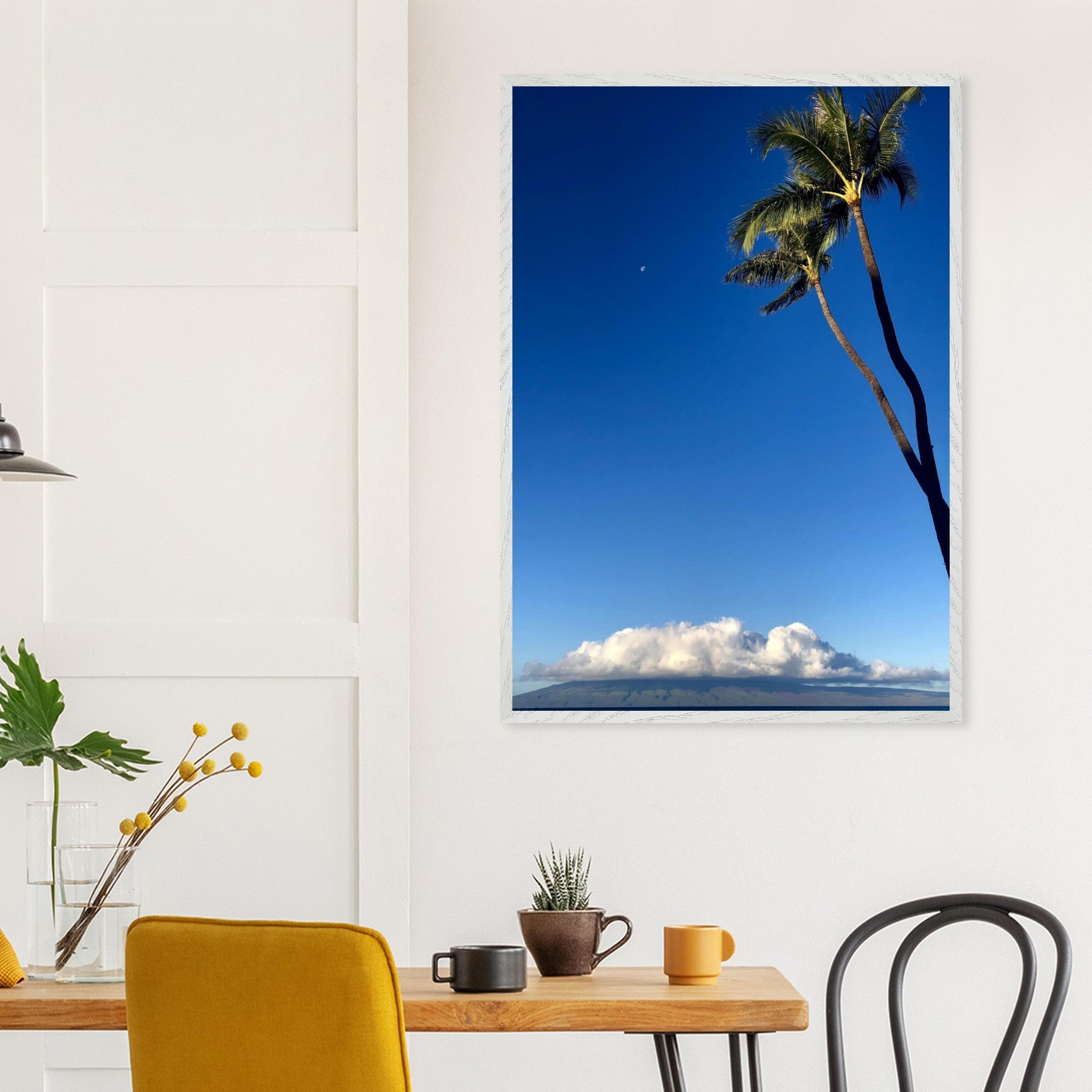 Framed Hawaii Volcano Clouds and Pacific scene print by CaliCuration, showcasing vibrant colors and scenic island landscape.