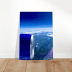 Aluminum print of a cross-Atlantic airplane turbine view artwork, featuring sleek aviation design in the travel collection.