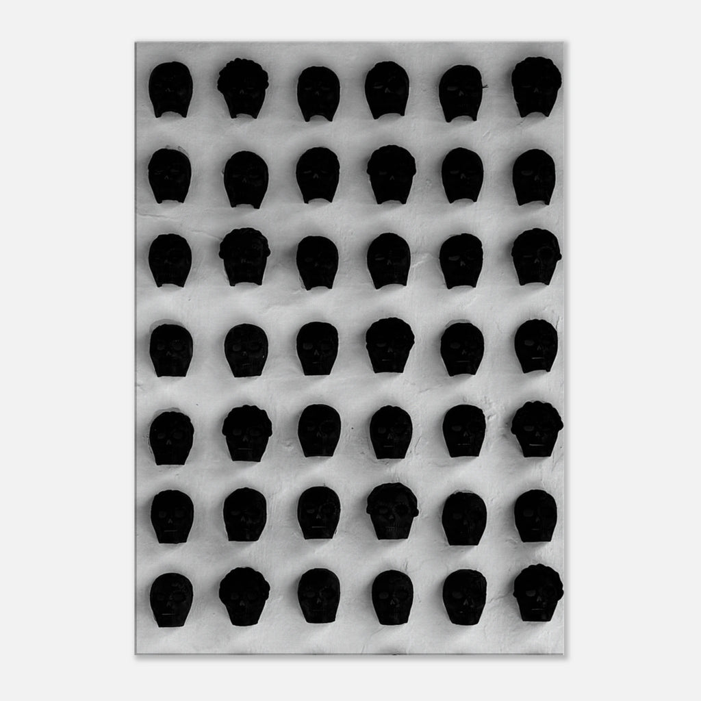 Black and white monochrome skull grid canvas wall art by My Store, minimalist abstract photography for modern home decor.