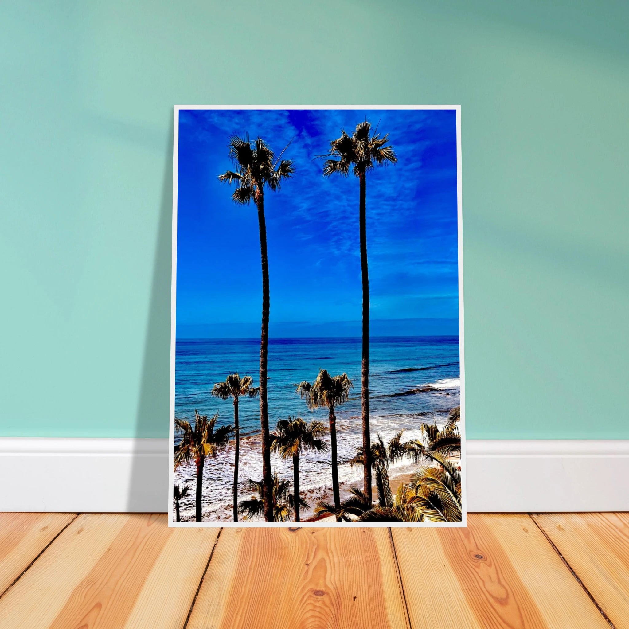 California art print titled Malibu Palm Tree Family framed poster by CaliCuration, featuring a vibrant spring 2026 studio edition print.