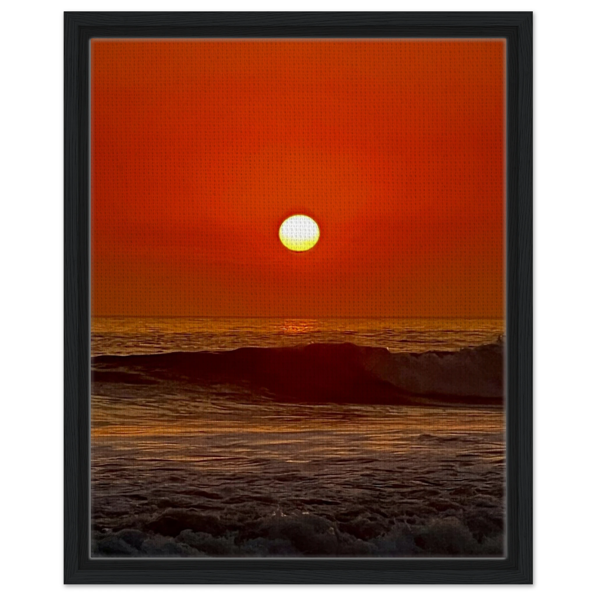 California Red Sunset framed canvas print by CaliCuration featuring vibrant red sunset hues in a studio edition artwork.