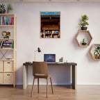 Framed canvas artwork of Oaxaca street fair scene by CaliCuration, showcasing vibrant Mexican travel-inspired print.