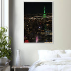 Wood mounted framed poster of iconic NYC Downtown Night View with Empire State Building, part of Studio Edition Travel Collection.