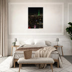 Wood-mounted framed poster of NYC downtown night view featuring the Empire State Building from My Store's Travel Collection.