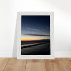 Premium wooden framed poster of a vibrant SoCal fall sunset, mounted for home decor, featuring California landscape artwork.