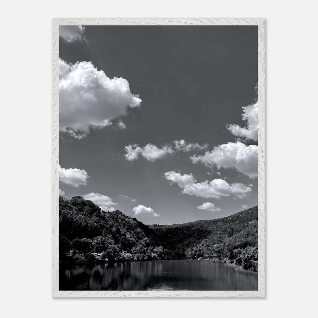 Black and white mounted framed poster of a German river view from the Studio Edition travel collection, printed on high-quality material.