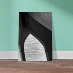 Black and white abstract canvas print of NYC Hudson River Pier featuring high heels in water from the Travel Collection, Studio Edition.