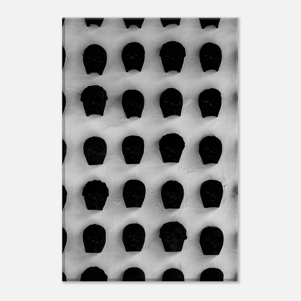 Black and white skull grid canvas print by My Store, minimalist abstract wall art for modern interior decor.
