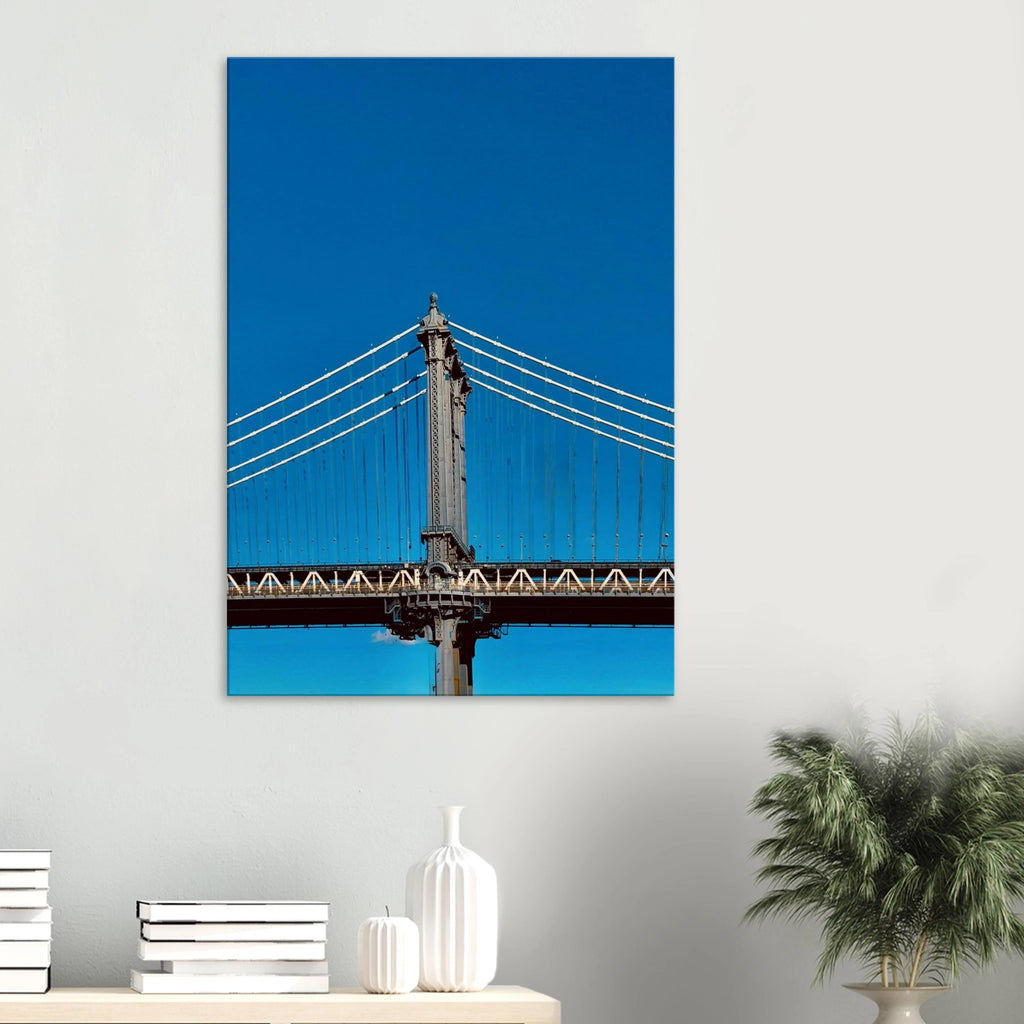 Sunny Winter Day canvas print of Manhattan Bridge in NYC, featuring vibrant travel-inspired artwork for home decor.