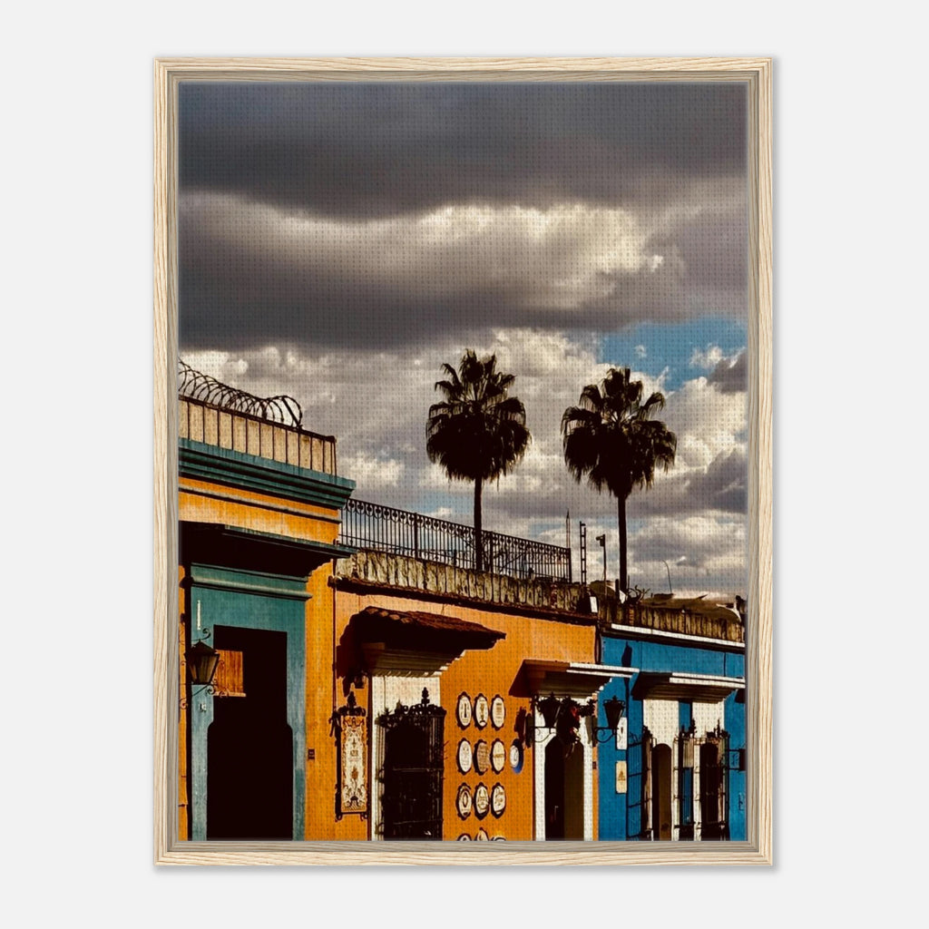 Framed canvas artwork of two palm trees from Mexico Oaxaca, part of CaliCuration’s Mexico Travel collection, Studio Edition.