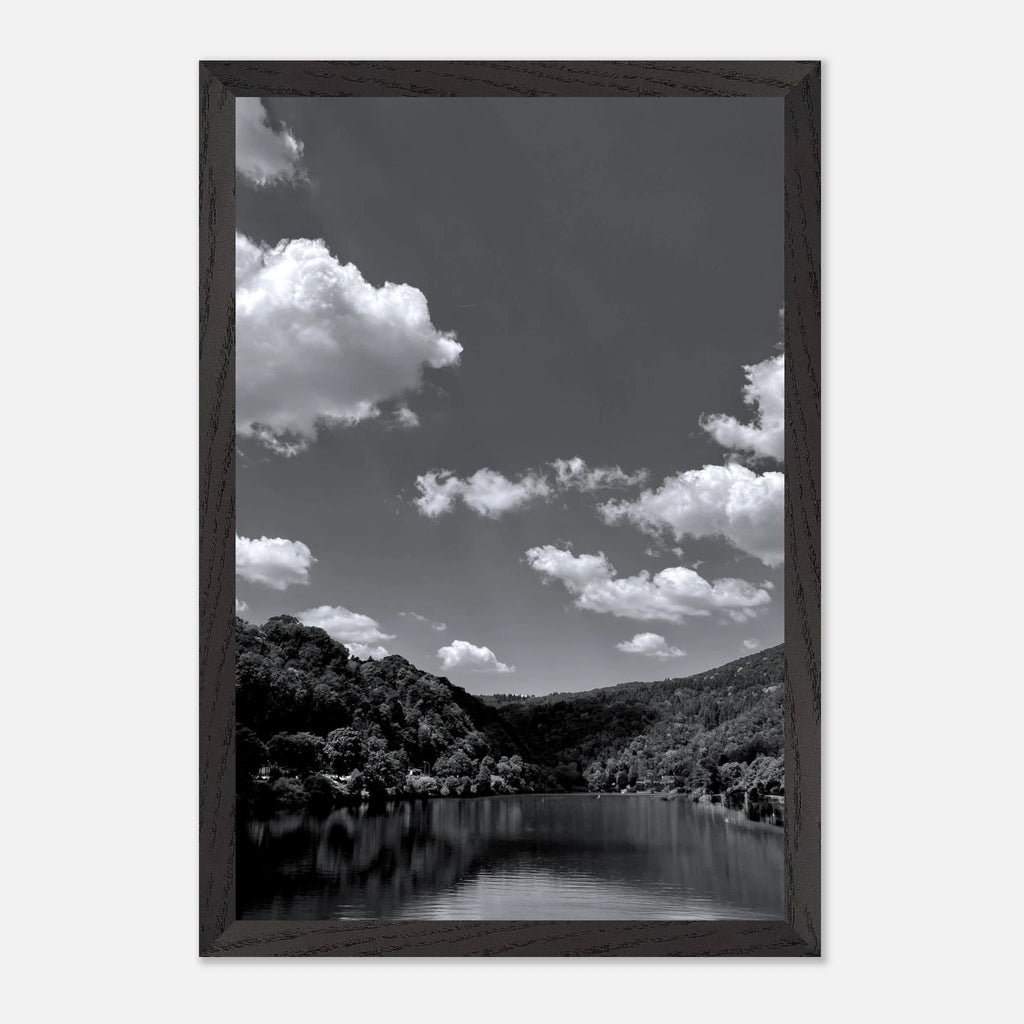 Black and white mounted framed poster of a German river view from the Studio Edition Spring 2026 travel collection, print material.
