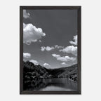 Black and white mounted framed poster of a German river view from the Studio Edition Spring 2026 travel collection, print material.
