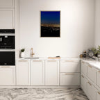 Premium wooden framed canvas print of Los Angeles Downtown Nightglow, elegant home wall art, California Studio Edition, holiday themed.