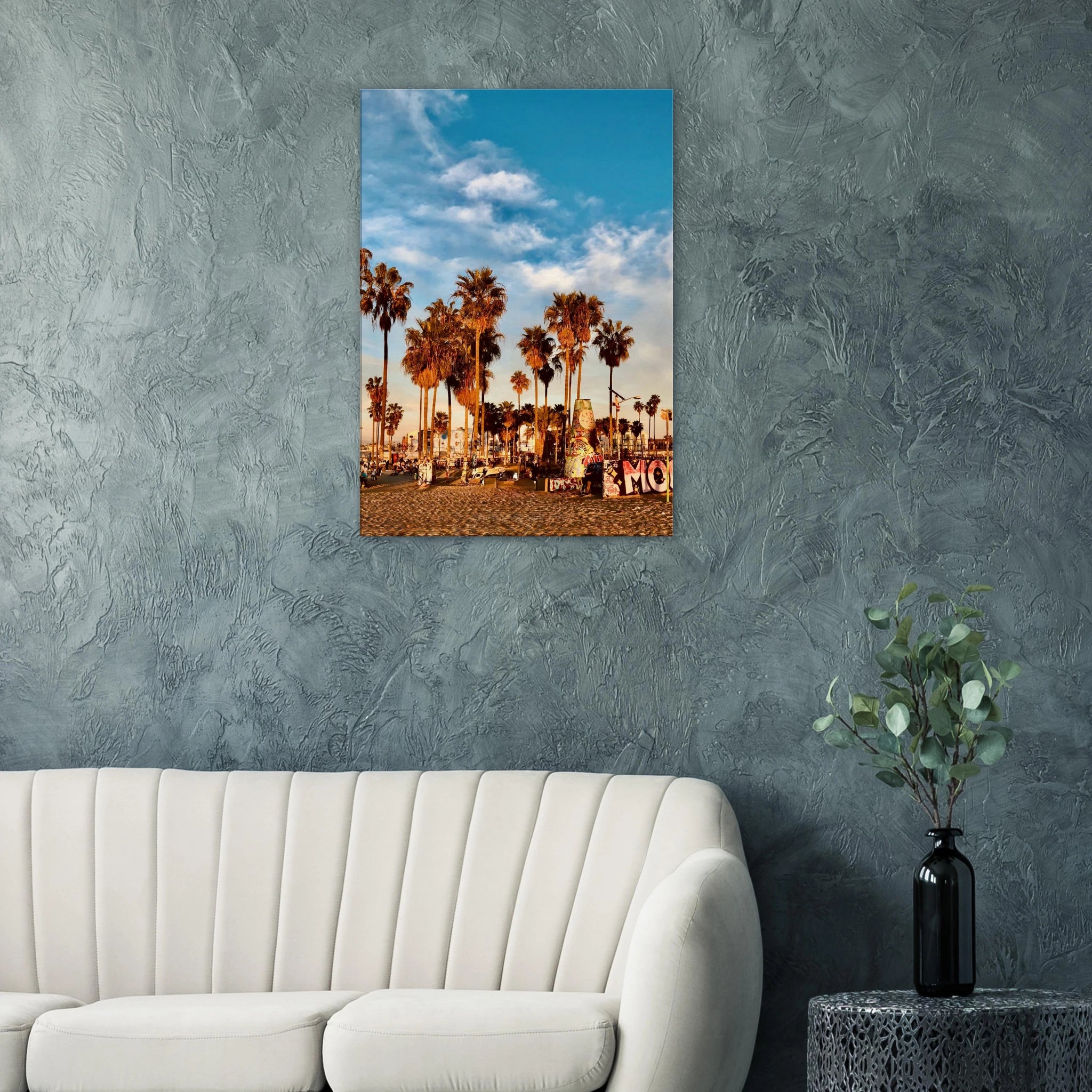 SoCal Beach canvas print featuring edgy palm trees and graffiti design, California-themed wall art by My Store.