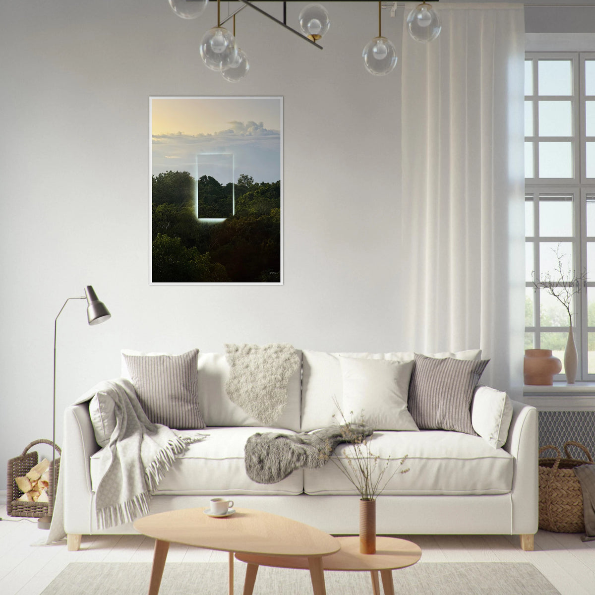 Color print titled "A Window into Jungle Stillness" by CaliCuration, showcasing a serene jungle scene in vibrant colors.
