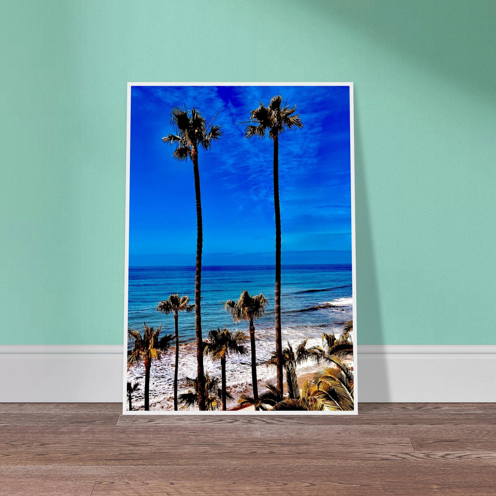 Malibu Palm Tree Family framed poster by CaliCuration, California art print featuring vibrant spring-themed imagery.