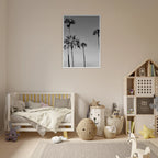 Premium wooden framed poster featuring black and white California beach icons in semi-gloss finish.