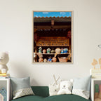 Colorful framed canvas print of Oaxaca street fair scene from CaliCuration's Mexico travel collection, Studio Edition Spring 2026.