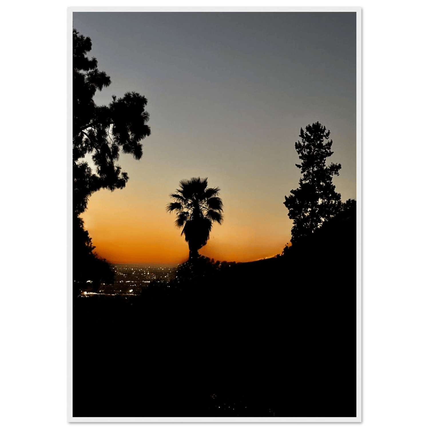Dramatic Sunset Hollywood Hills Framed Poster – California Vibes Artwork - CaliCuration