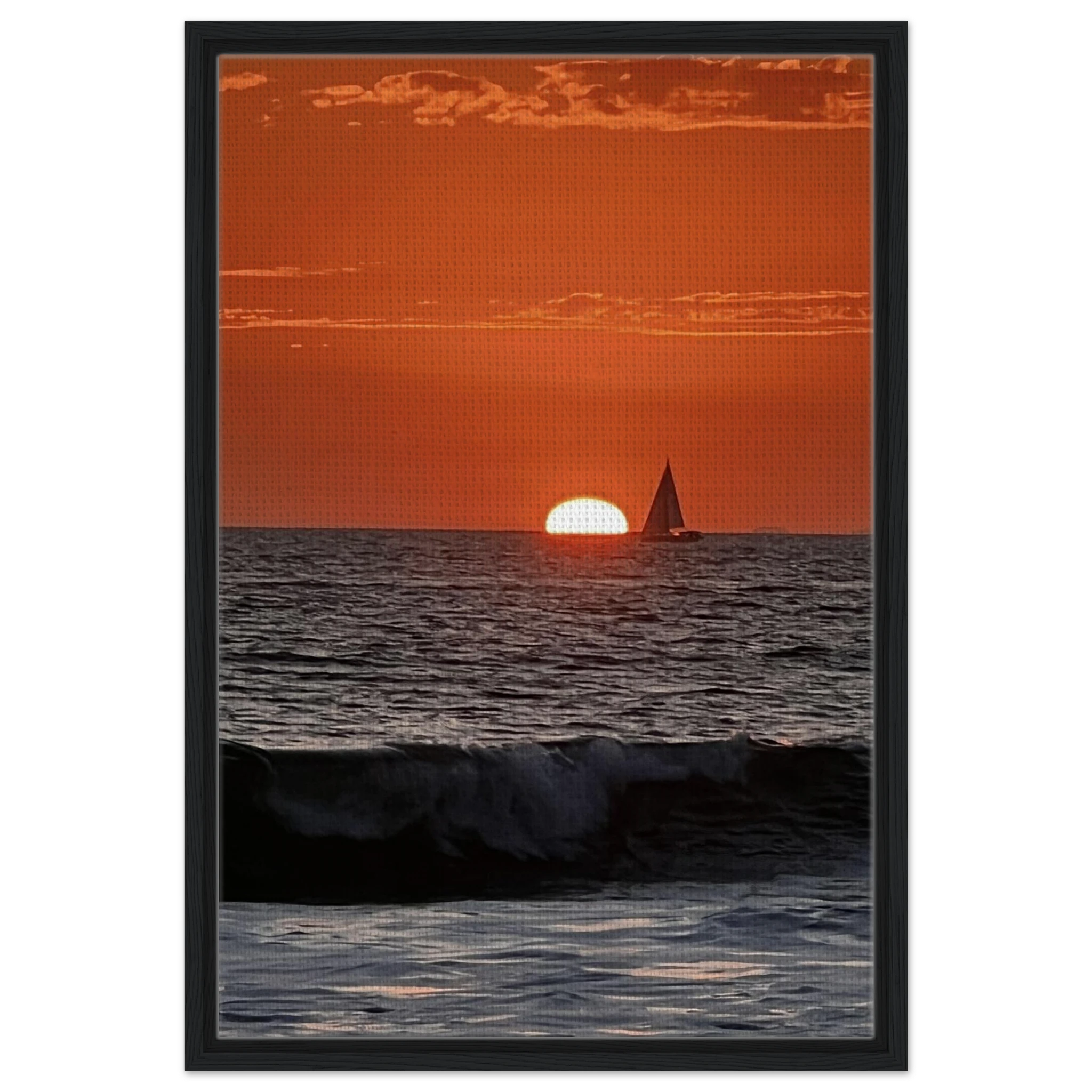 California Red Sunset Series 4/4 wooden framed canvas print by CaliCuration featuring vibrant red sunset hues.