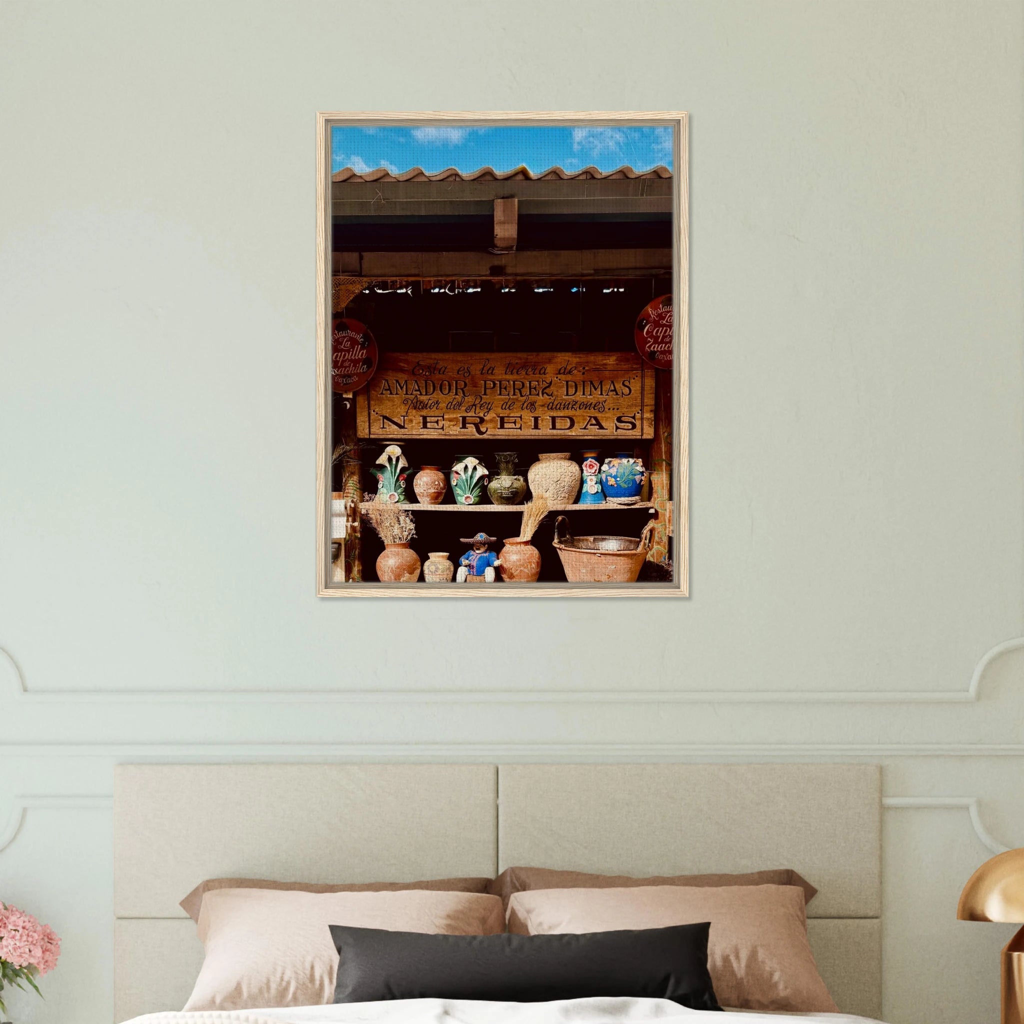 Oaxaca street fair framed canvas artwork by CaliCuration, vibrant travel print from the Mexico Travel Collection, Studio Edition Spring 26