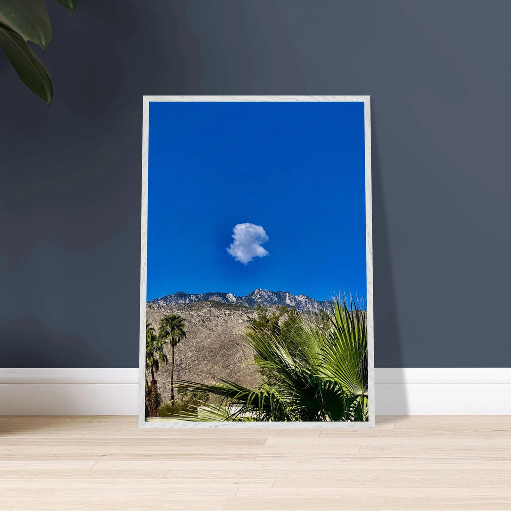Palm Springs cloud mounted wooden framed poster featuring California landscape art, perfect as stylish home decor.