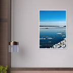 Premium wooden framed Hudson Valley winter poster featuring snowy landscape, part of the Studio Edition holiday travel collection.