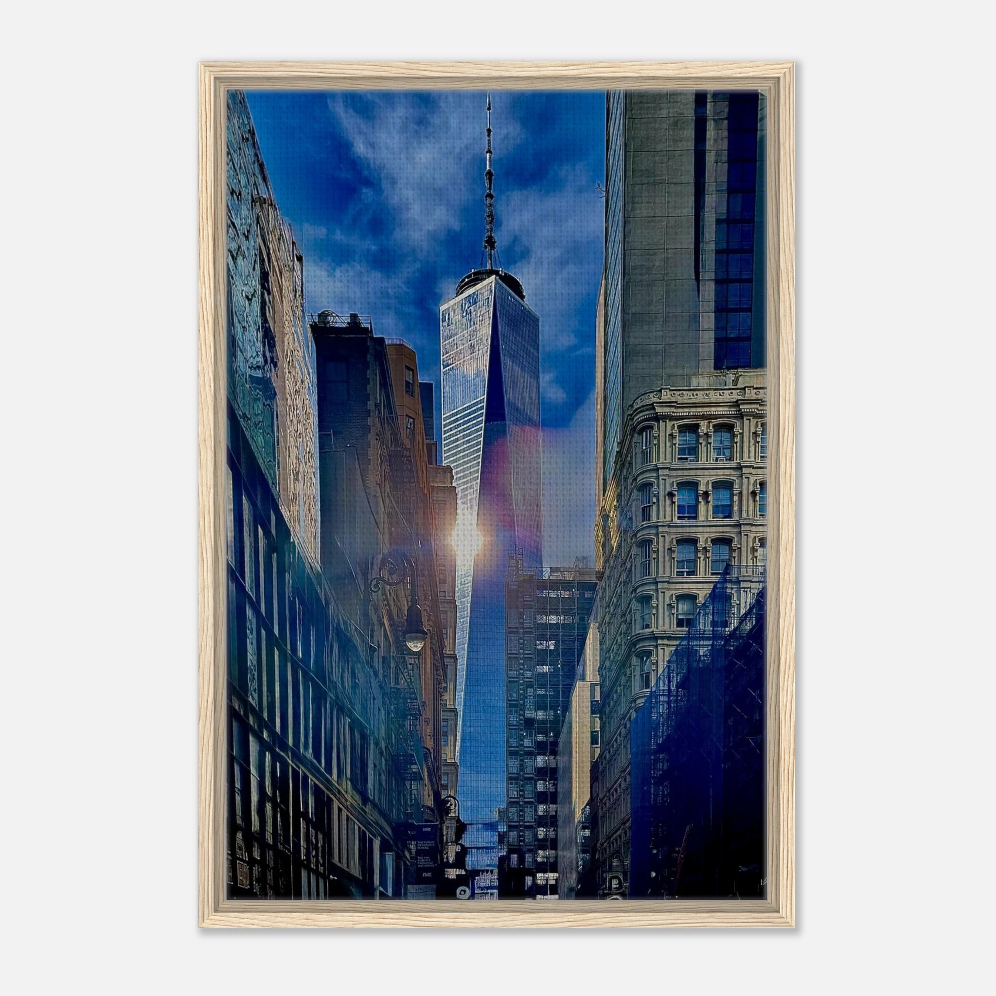 Framed canvas print of NYC One World Trade sunlight reflection, part of the Travel Collection Studio Edition by My Store.