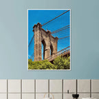 Framed NYC Brooklyn Bridge poster featuring a Dumbo view, showcasing a vibrant cityscape for travel and art decor.