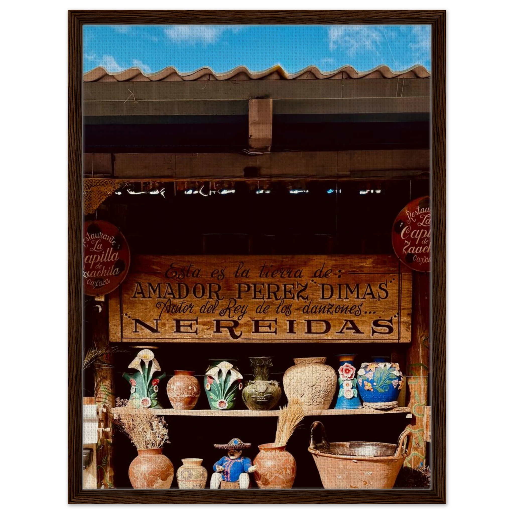 Framed canvas artwork of Oaxaca street fair in Mexico, part of CaliCuration's Studio Edition travel collection, Spring 2026.