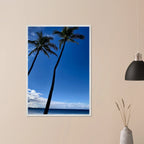 Framed print of Hawaii iconic palm tree twins and Pacific waves from CaliCuration's travel collection, Studio Edition Spring 2026.