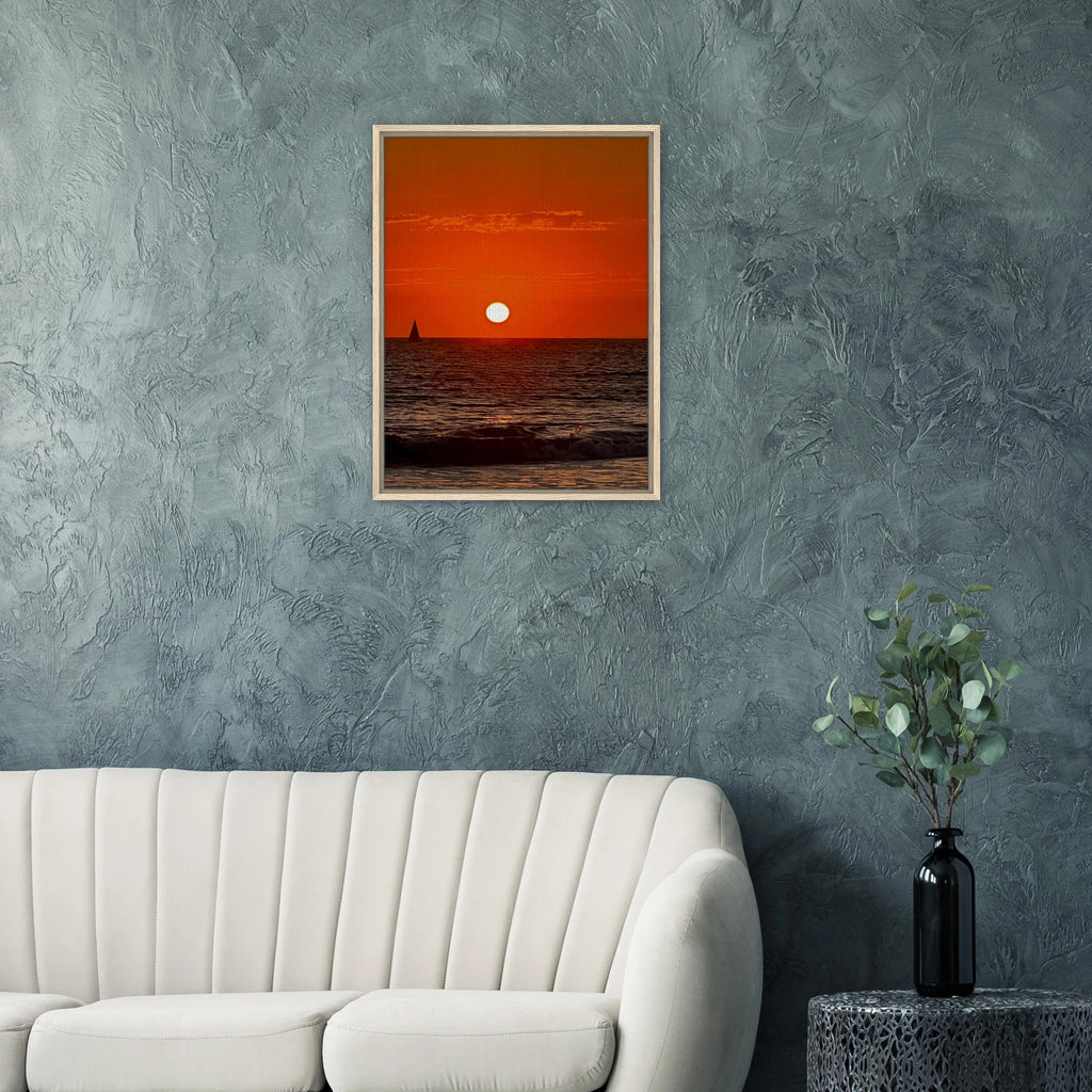 Framed Canvas print of California Red Sunset Series 1/3 by CaliCuration showcasing vibrant red sunset hues in a studio edition.