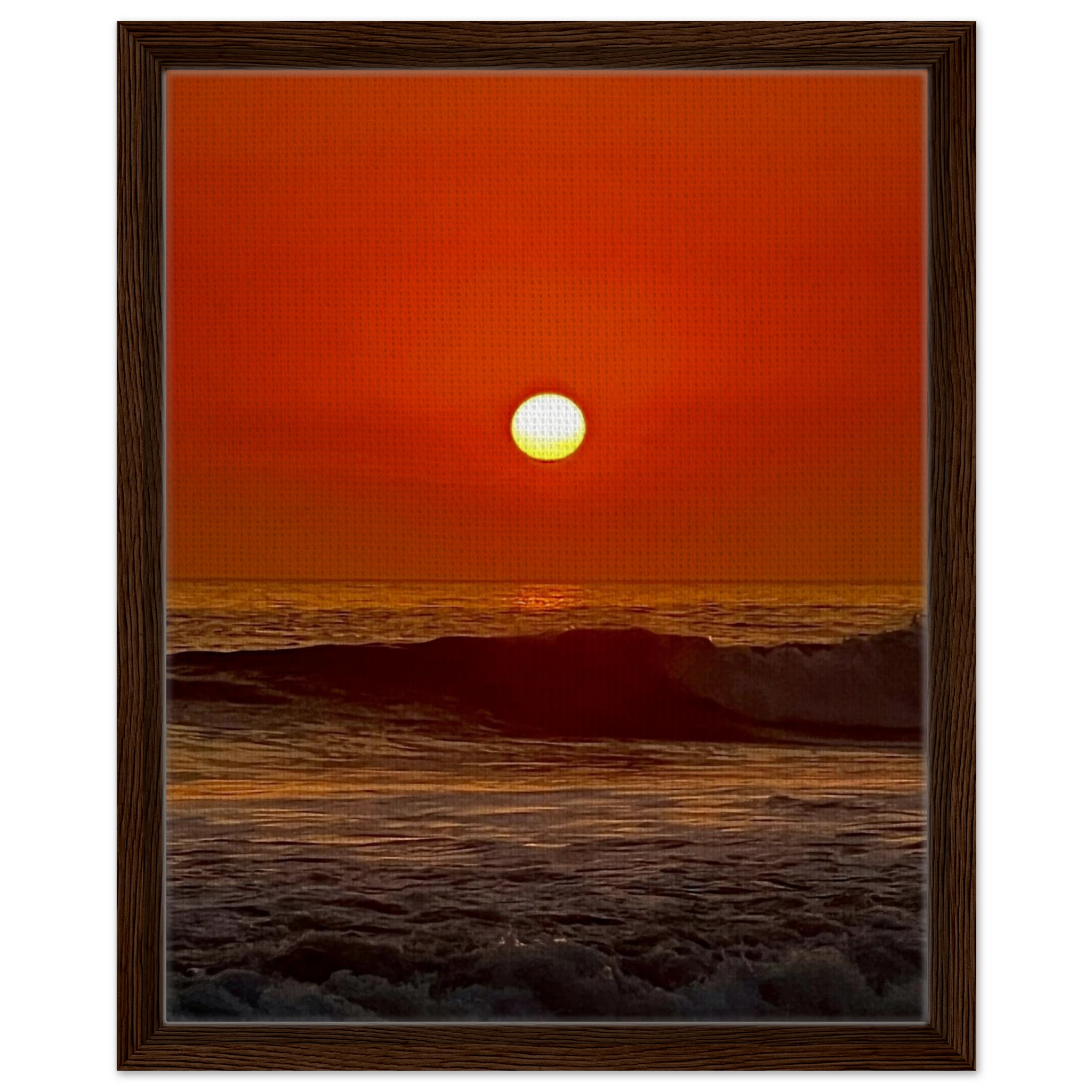 Framed canvas print of California Red Sunset Series 3/3 by CaliCuration showcasing vibrant red sunset hues, studio edition artwork.