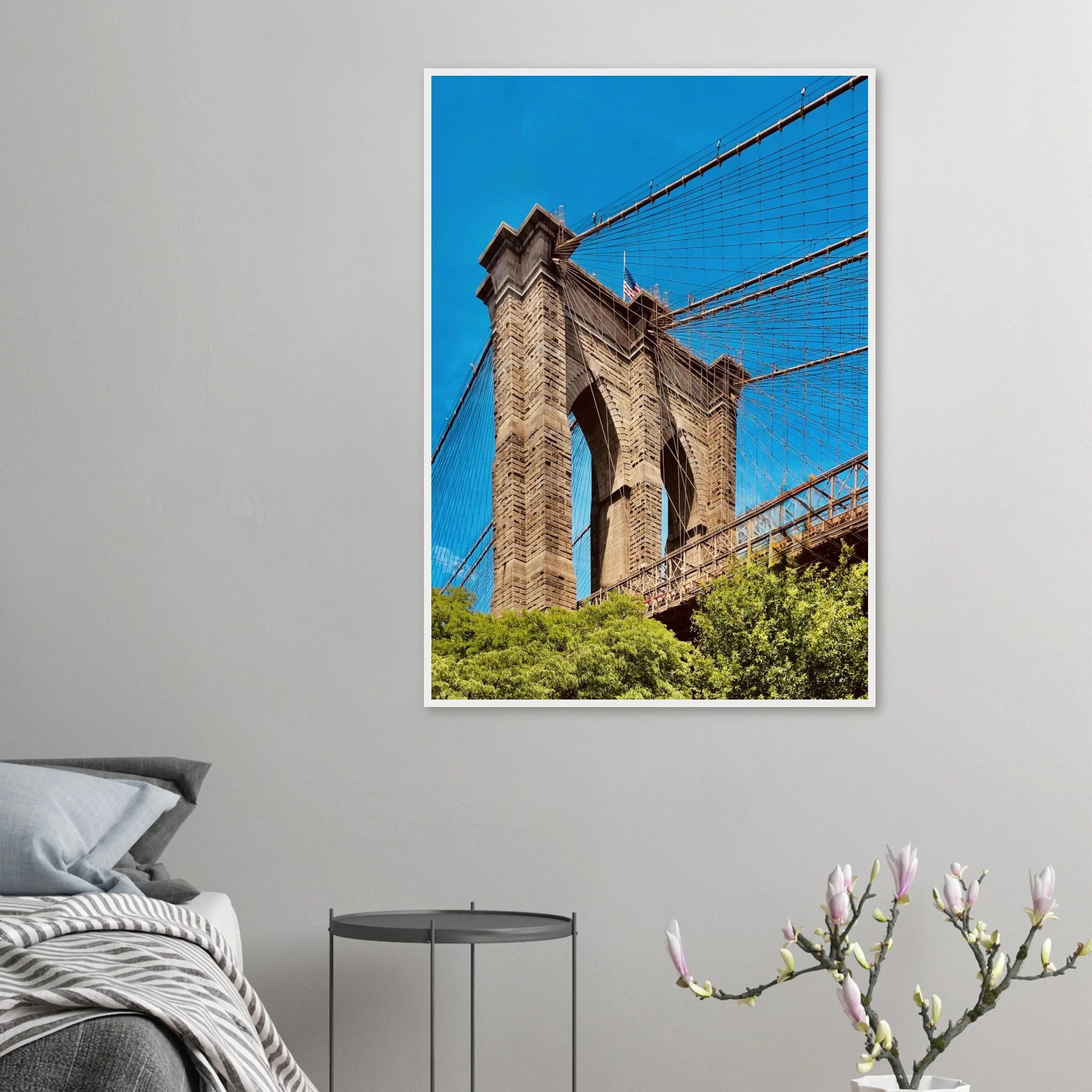 Framed NYC Brooklyn Bridge print from My Store’s Dumbo view travel collection, showcasing the iconic bridge over the East River.