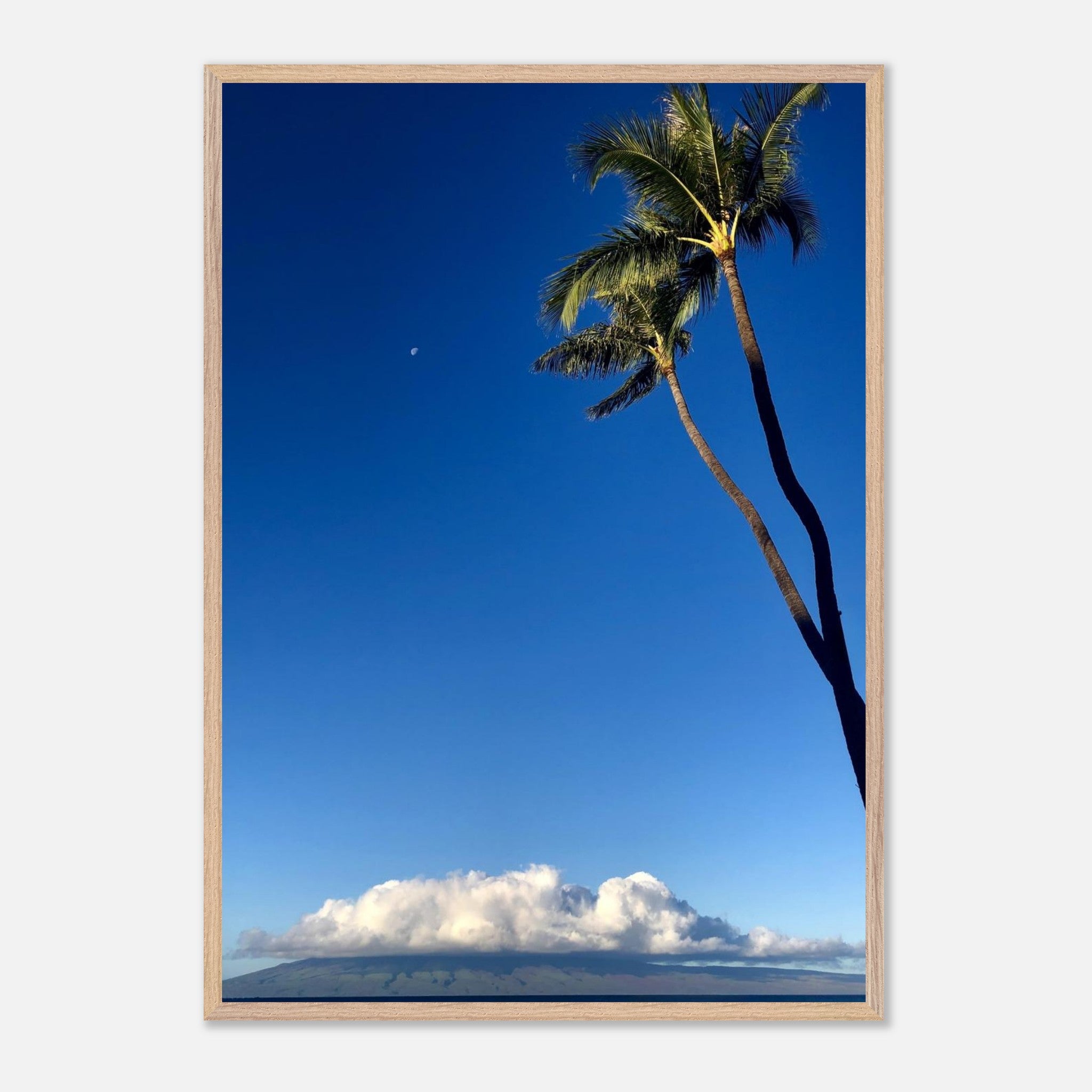 Hawaii Volcano Clouds and Pacific scene framed print by CaliCuration, showcasing vibrant volcanic and ocean imagery.