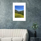 Spring bloom wildflowers art print of Malibu Canyon in California, framed poster showcasing vibrant wildflower scenery.