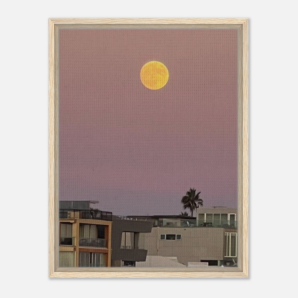 Beach moon wall art print on framed canvas featuring a moody harvest moon scene, California Canvas Studio Edition.