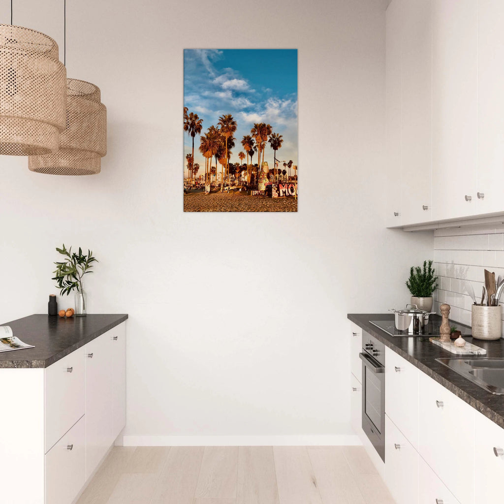 SoCal Beach canvas print featuring edgy palm trees and graffiti design, California-themed studio edition artwork.