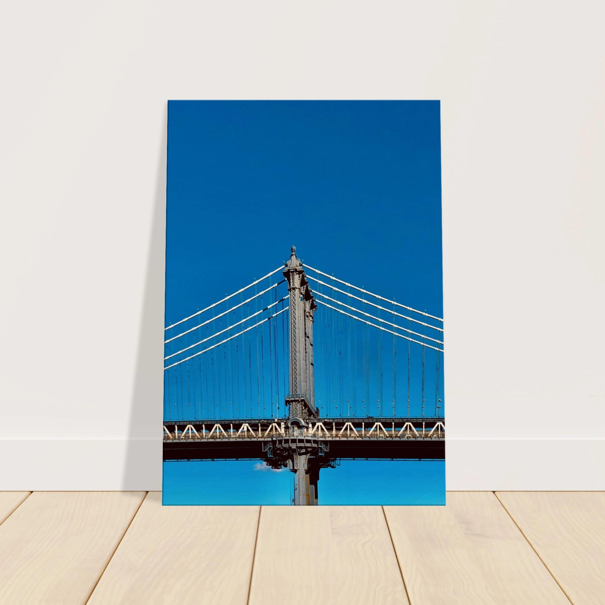 Sunny Winter Day canvas print of Manhattan Bridge NYC travel art, featuring vibrant winter scenery and urban skyline details.