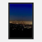 Premium wooden framed canvas print of Los Angeles Downtown Nightglow, elegant home wall art, California studio edition.