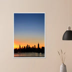 Wooden framed print of Manhattan skyline sunset, majestic travel-themed wall art from the Studio Edition by My Store.