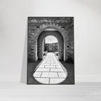 Black and white aluminum framed poster of summer light and shadows from the Cotswolds Estate Travel Collection by My Store.