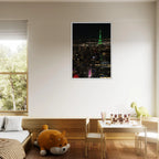 Wood-mounted framed poster featuring an iconic NYC downtown night view with Empire State Building from the Travel Collection.