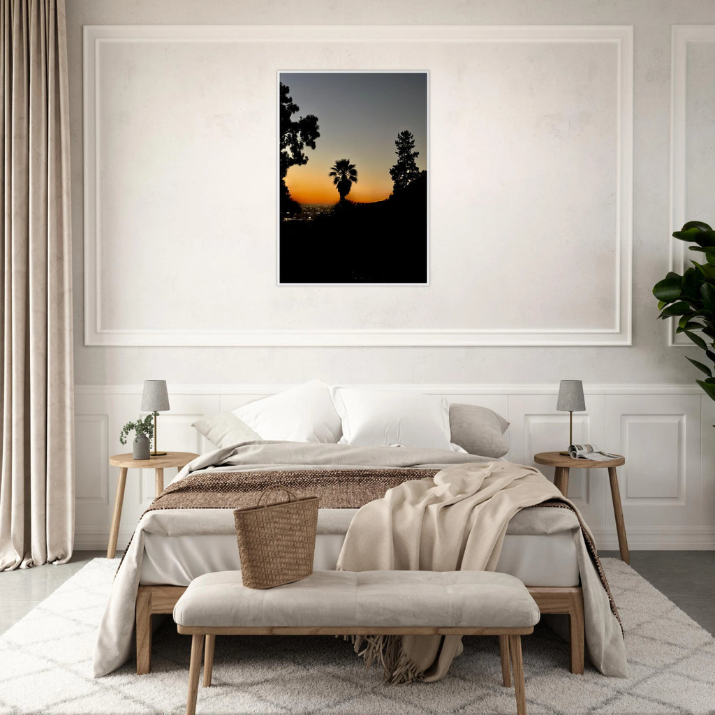 Winter Sunset Laurel Canyon Hollywood Hills framed poster print showcasing California sunset landscape and scenic art.