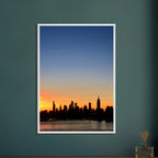 Manhattan Skyline sunset framed poster showcasing NYC cityscape wall art on high-quality print material