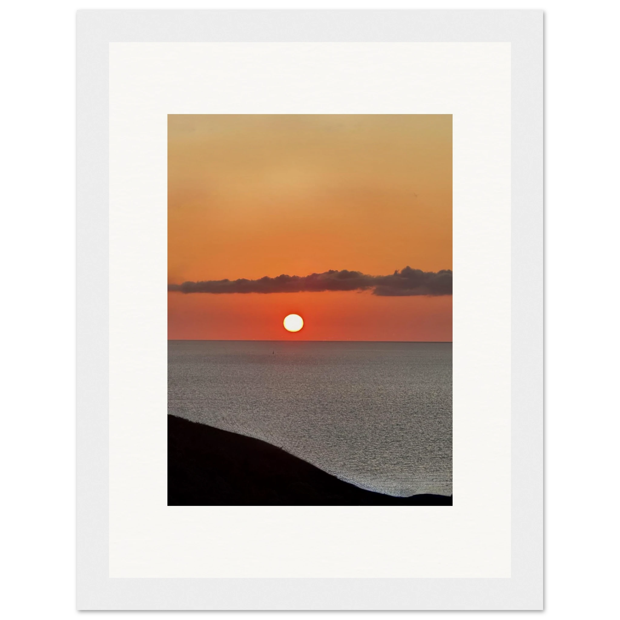 Vibrant Mediterranean Sunset framed art print by My Store, featuring warm sunset colors and scenic coastal view for wall decor.