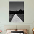 Black and white framed poster featuring a summer road scene from the Travel Collection, printed on premium semi-glossy paper.
